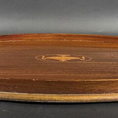 Antique Satinwood Urn Inlaid Mahogany Oval Serving Tray, circa 1920s