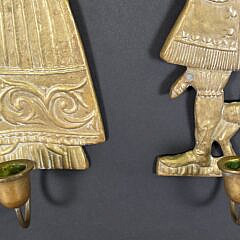 Pair of Antique Figural Brass Hanging Wall Sconces, 19th century