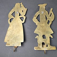 Pair of Antique Figural Brass Hanging Wall Sconces, 19th century