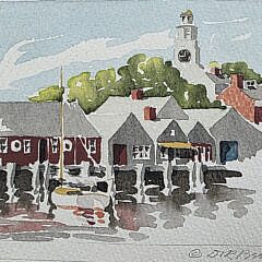 Doris and Richard Beer Nantucket Watercolor on Paper “Old North Slip”, Painting