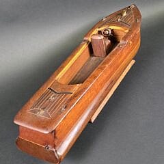 Vintage Multiwood Inlaid Cherry and Mahogany Wind Up Boat Pond Model, 20th century