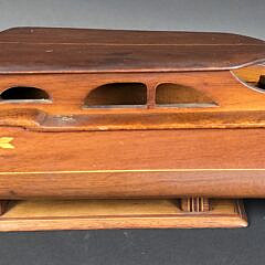 Vintage Multiwood Inlaid Cherry and Mahogany Wind Up Boat Pond Model, 20th century