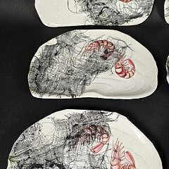 Set of Twelve Italian Shrimp Decorated Shell Form Plates, 20th centur