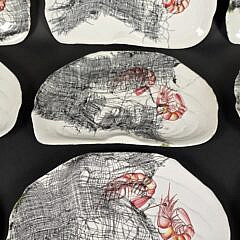 Set of Twelve Italian Shrimp Decorated Shell Form Plates, 20th centur