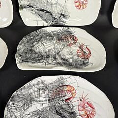 Set of Twelve Italian Shrimp Decorated Shell Form Plates, 20th centur