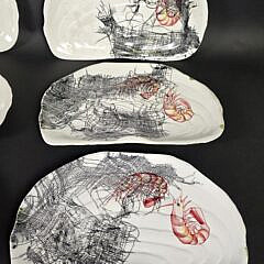 Set of Twelve Italian Shrimp Decorated Shell Form Plates, 20th centur