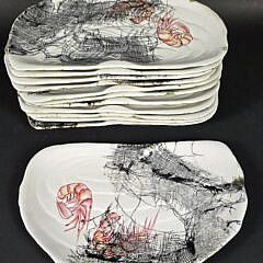 Set of Twelve Italian Shrimp Decorated Shell Form Plates, 20th centur