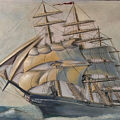 Vintage Art Malmstrom Relief Carved and Painted Clipper Ship Plaque, 20th Century