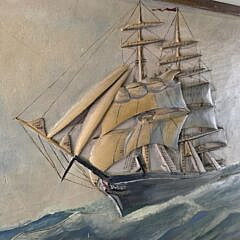Vintage Art Malmstrom Relief Carved and Painted Clipper Ship Plaque, 20th Century