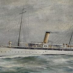 Antique Oil on Artists Board Yacht Portrait Painting, 19th Century