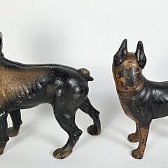 Two Antique Hubley Cast Iron Boston Terrier Bull Dog Doorstop, circa 1920s