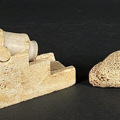 Two Antique Miniature Inuit Fossilized Whalebone Carved Sculptures, 19th Century