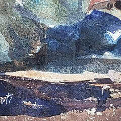 John Chetcuti Watercolor on Paper, “Net Menders”, Painting, 20th Century