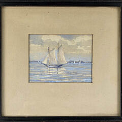 Fine Miniature Impressionist Seascape Coastal Sailboat Watercolor