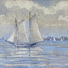 Fine Miniature Impressionist Seascape Coastal Sailboat Watercolor
