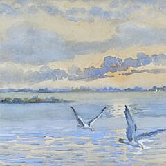 Fine Seascape Coastal Shorebirds Impressionist Watercolor