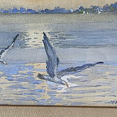 Fine Seascape Coastal Shorebirds Impressionist Watercolor