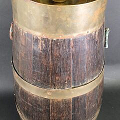 Antique English Oak Brass Bound Barrel Keg Peat Bucket, 19th Century