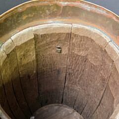 Antique English Oak Brass Bound Barrel Keg Peat Bucket, 19th Century
