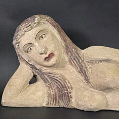 Vintage Carved and Painted Lounging Mermaid Full Body Sculpture, 20th century