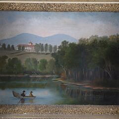 Oil on Artist’s Academy Board “Folk Art New England Landscape”, 19th Century