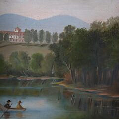 Oil on Artist’s Academy Board “Folk Art New England Landscape”, 19th Century