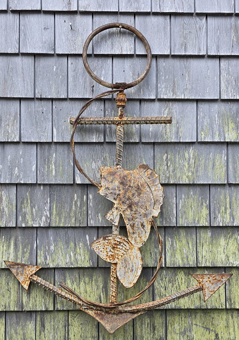 Anchor and Fish Garden Sculpture - Vintage Metal Anchor and Fish Garden ...