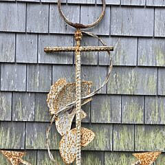 Vintage Metal Anchor and Fish Garden Sculpture Lawn Decoration, 20th century