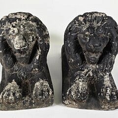 Pair of Vintage Petite Cement Lounging Lion Garden Ornaments