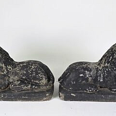 Pair of Vintage Petite Cement Lounging Lion Garden Ornaments