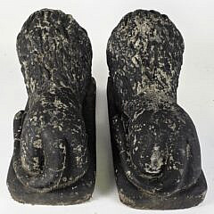 Pair of Vintage Petite Cement Lounging Lion Garden Ornaments