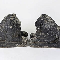 Pair of Vintage Petite Cement Lounging Lion Garden Ornaments