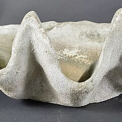 Vintage Oversized Cement Garden Clam Shell Birdbath Sculpture, 20th century