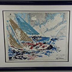  Leroy Neiman “Americas Cup 19th Challenge” Painted Nautical Chart