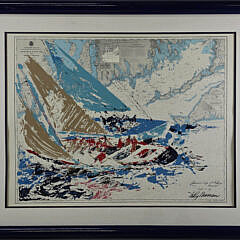  Leroy Neiman “Americas Cup 19th Challenge” Painted Nautical Chart