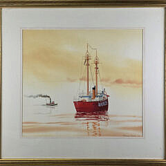 Steven Cryan Watercolor and Gouache Painting of the Lightship Ambrose