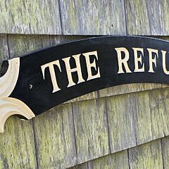 Vintage Paul McCarthy, “Refuge”, Carved and Painted Quarterboard Sign, 20th century