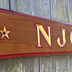 Vintage Carved and Painted, “Njörd”, Quarterboard Sign, 20th century