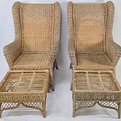 Pair of Vintage Ralph Lauren Rattan High Back Wing Chairs