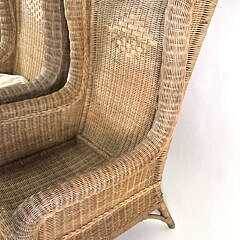 Pair of Vintage Ralph Lauren Rattan High Back Wing Chairs