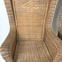 Pair of Vintage Ralph Lauren Rattan High Back Wing Chairs