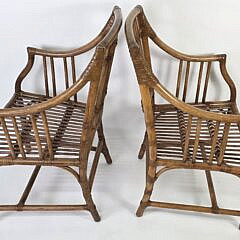 Pair of McGuire Organic Bamboo Leather and Rattan Arm Chairs