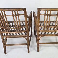 Pair of McGuire Organic Bamboo Leather and Rattan Arm Chairs