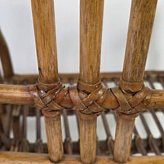 Pair of McGuire Organic Bamboo Leather and Rattan Arm Chairs