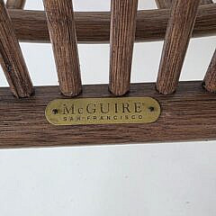 Pair of McGuire Organic Bamboo Leather and Rattan Arm Chairs