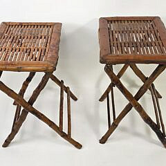 Pair of Vintage Campaign Folding Bamboo End Tables, 20th century