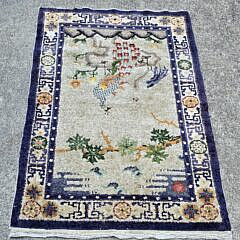 Antique Vegetable Dye Animal Design Peking Chinese Silk Rug Carpet