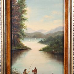 "New England River Landscape With Fisherman" Painting