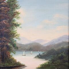 “New England River Landscape With Fisherman” Painting
