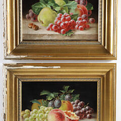 Pair of Oils on Canvas "American School Fruit Still Life Paintings, 19th Century